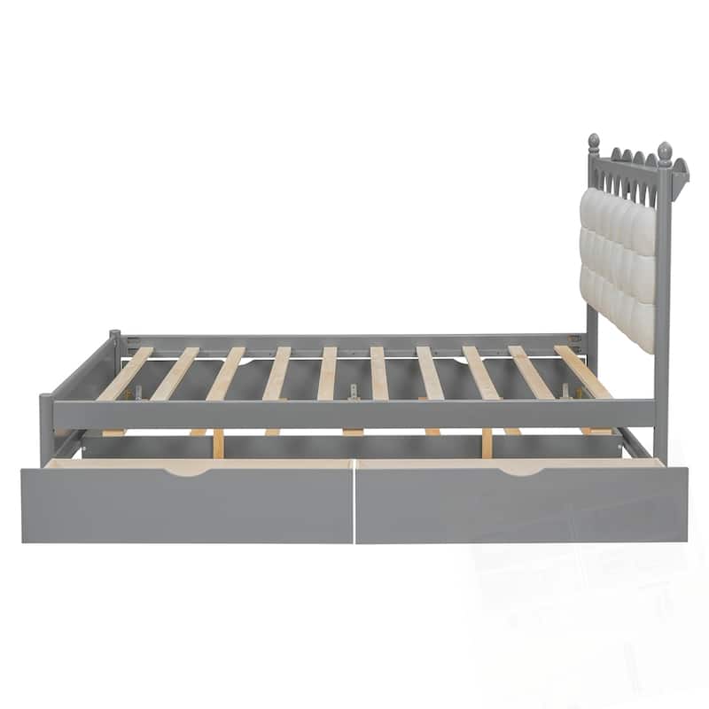 Wooden Storage Platform Bed with 2 Big Drawers and Twin-XL Size Trundle