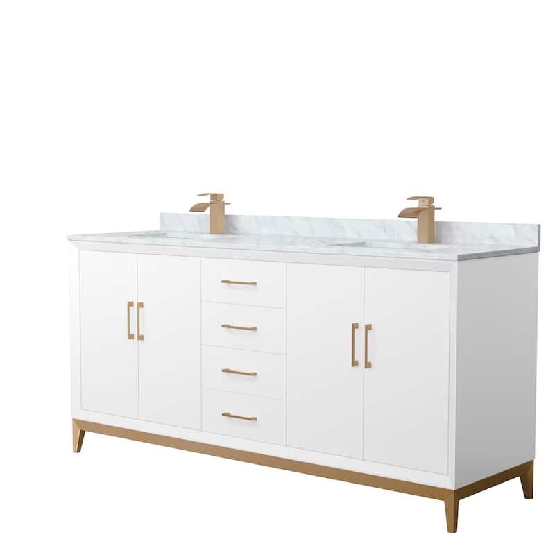 Amici Double Bathroom Vanity Set, Carrara Marble Top - White, Bronze Trim, White Carrara Marble Top