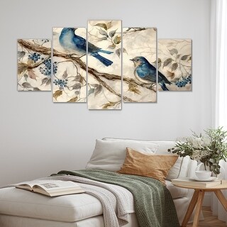 Designart "Two Blue Birds Sitting On A Branch Vintage Watercolor II ...