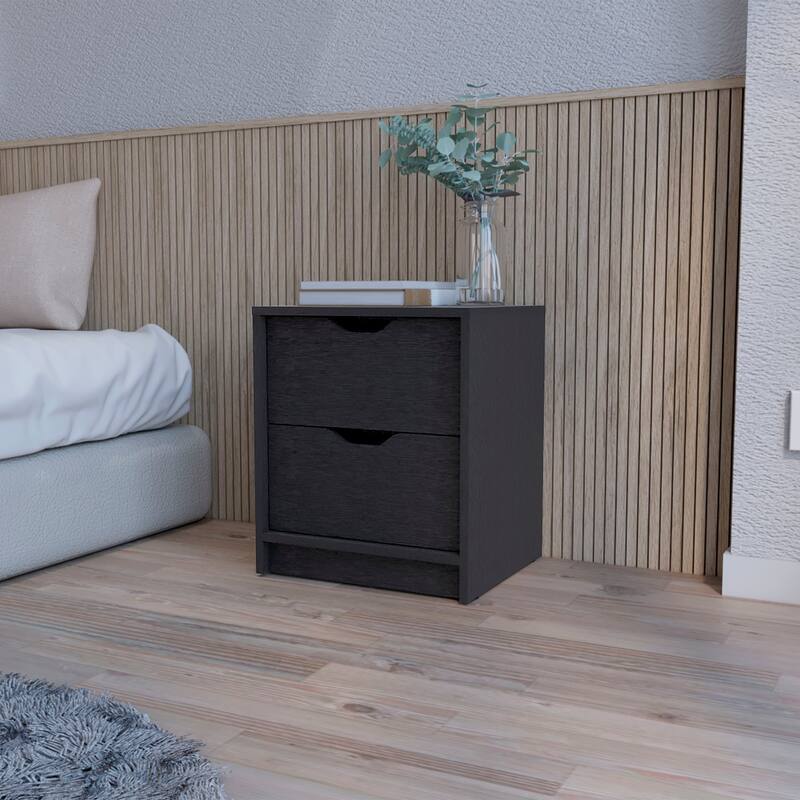2-Drawer Nightstand with Ergonomic Design - Wenge
