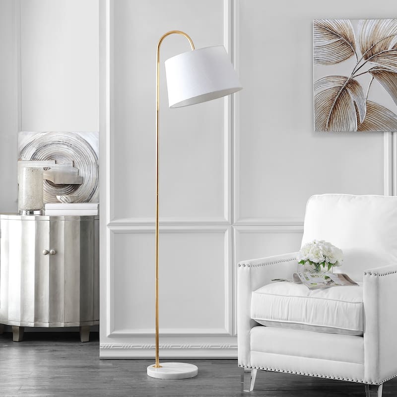 SAFAVIEH Lighting Afton 69-inch Curved Arc Floor Lamp - 20" x 15" x 68.5" - Gold/White - 20Wx15Dx69H