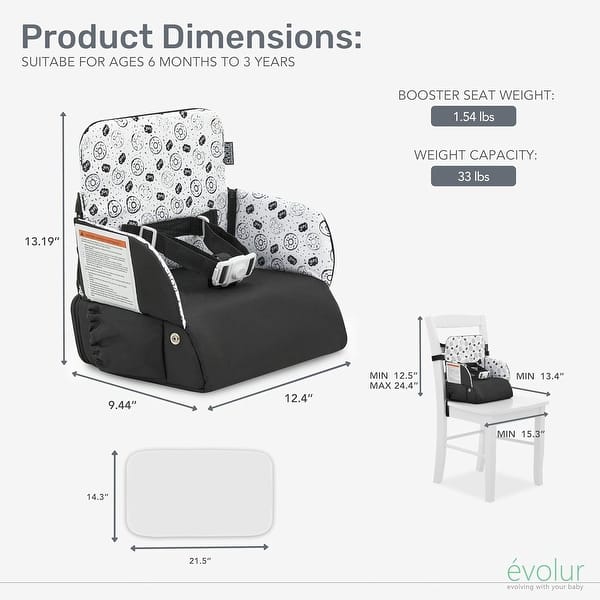 dimension image slide 2 of 3, Evolur Snug Packsack 2-in-1 Portable Booster Seat and Travel Bag
