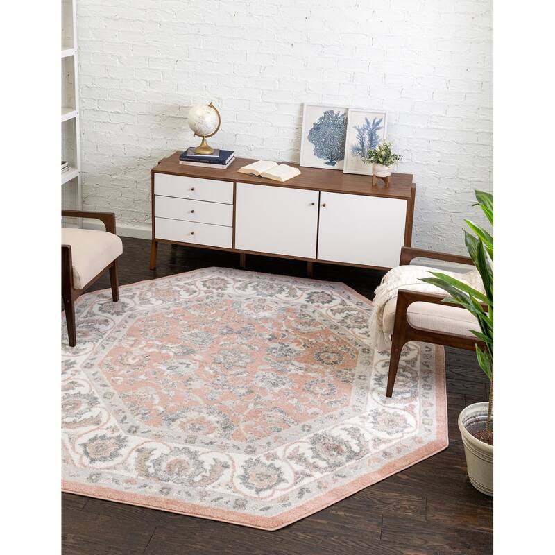 Traditional Taylor Collection Area Rug - Rose - 7'x7' Octagon