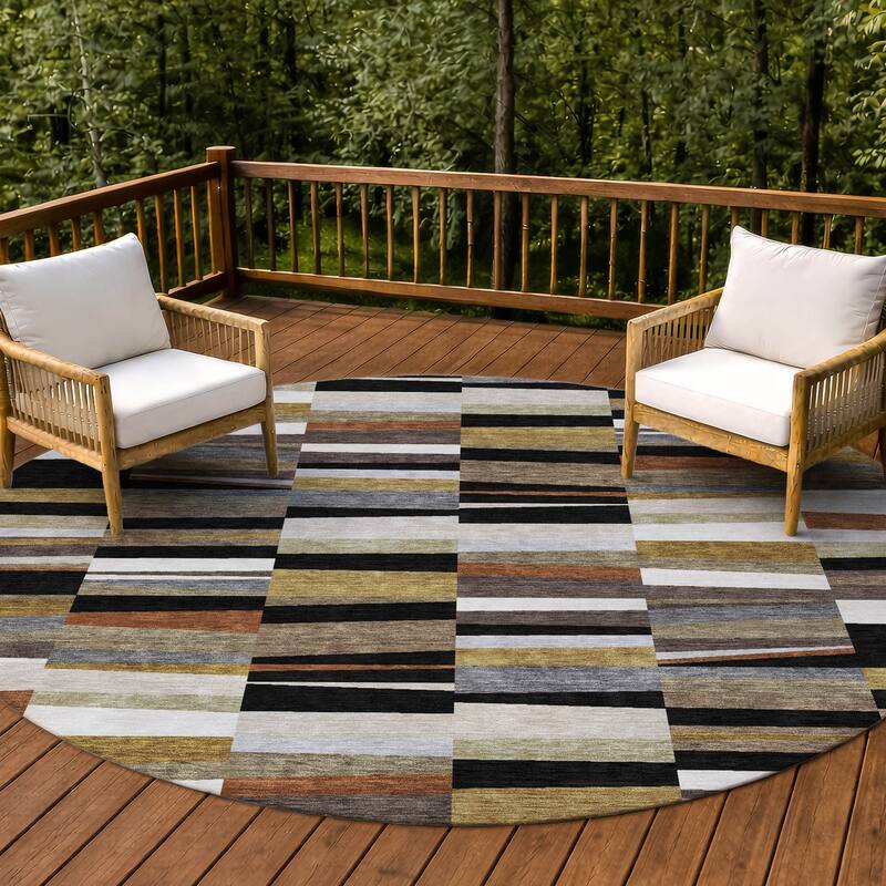 Machine Washable Indoor/ Outdoor Modern Antonito Chantille Rug - Black - 8' x 8'