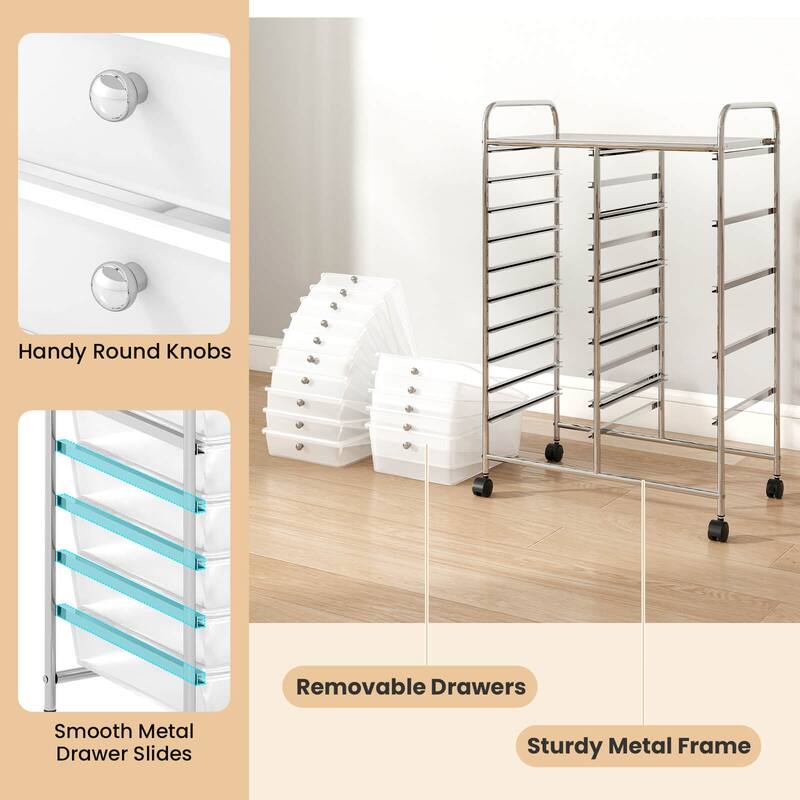 Costway 15-Drawer Trolley with Chrome Plated Metal Frame & Lockable - See Details