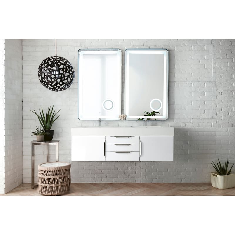 James Martin Vanities Mercer Island 59" Double Vanity, Glossy White with Brushed Nickel Hardware