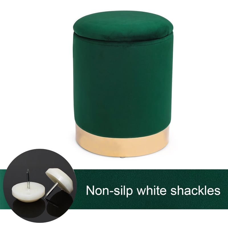 Adeco Round Storage Ottoman Footrest Stool Velvet Gold Plating Base