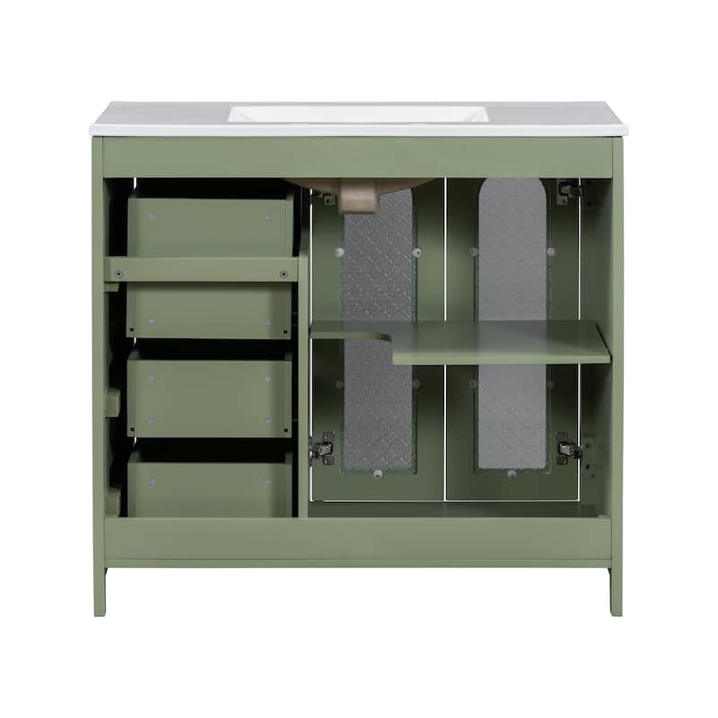 Roomfitters 36" Bathroom Vanity with Two Soft Close Doors, Adjustable Shelves and Three Drawers