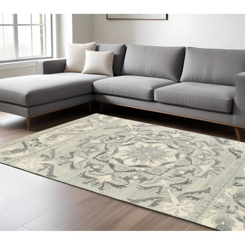 HomeRootsFloral Scandinavian Rectangle Area Rug - 119.69' X '95.67' X '0.39