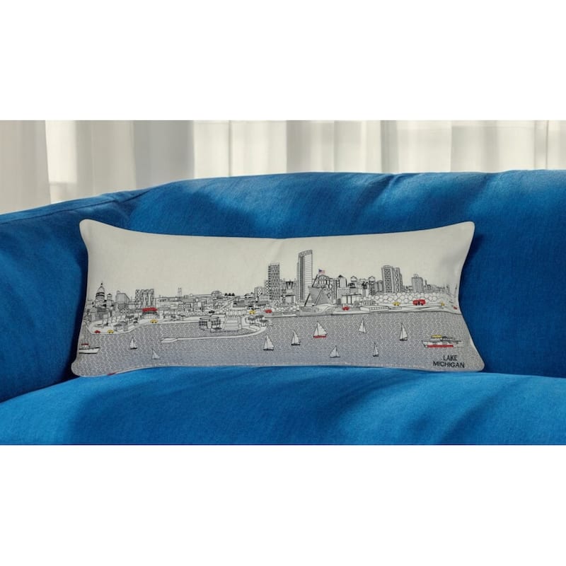 HomeRoots 35" White Milwaukee Daylight Skyline Lumbar Decorative Pillow - Bed Rest - Polyester