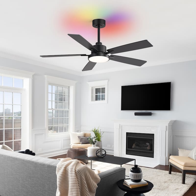52" Black 5-Blade Integrated LED Ceiling Fan with Light and Remote