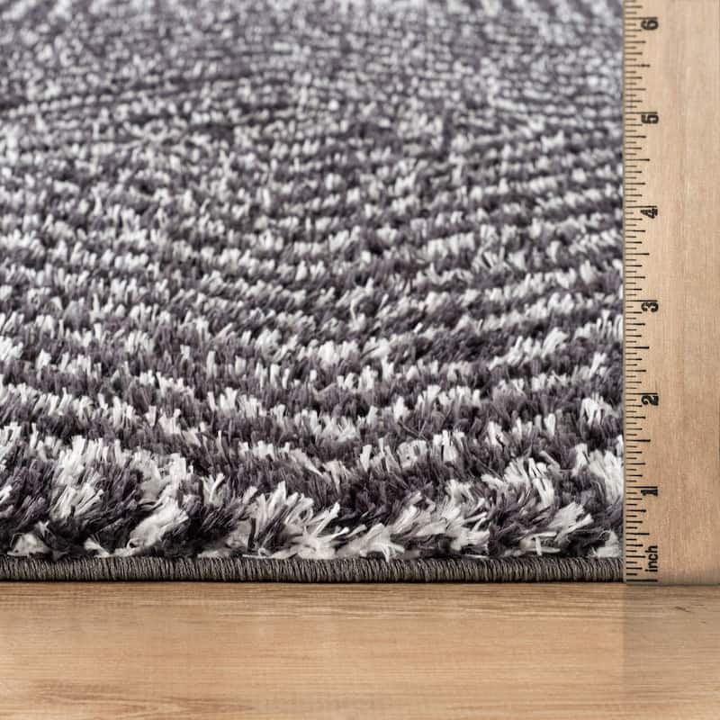 Minimal Stripe Geometric Shag Rug - Anthracite Dark Gray - Medium Pile - Cozy & Modern