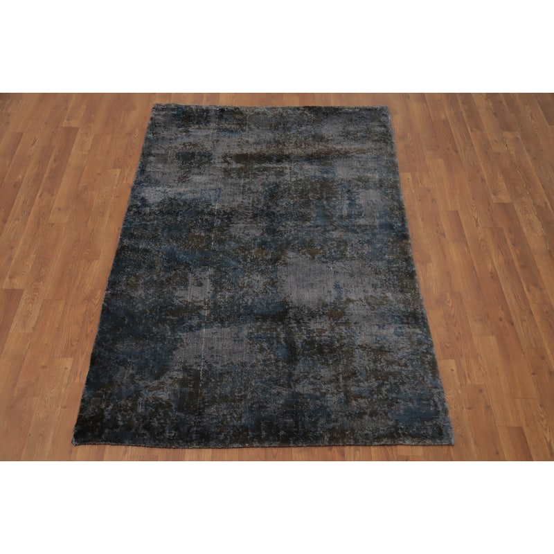 Hand Knotted Oriental Viscose Silk Carpet Modern Abstract Greys & Charcoal Abstract Area Rug - 6' 0'' X 4' 0''