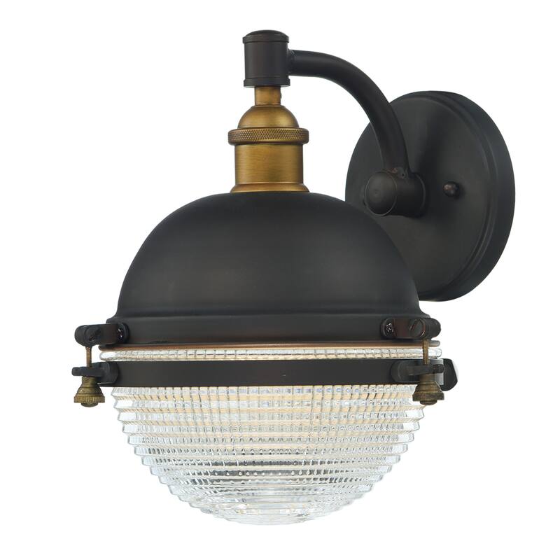 Maxim Portside Single Light 11" Tall Outdoor Wall Sconce with Glass - Oil Rubbed Bronze / Antique Brass
