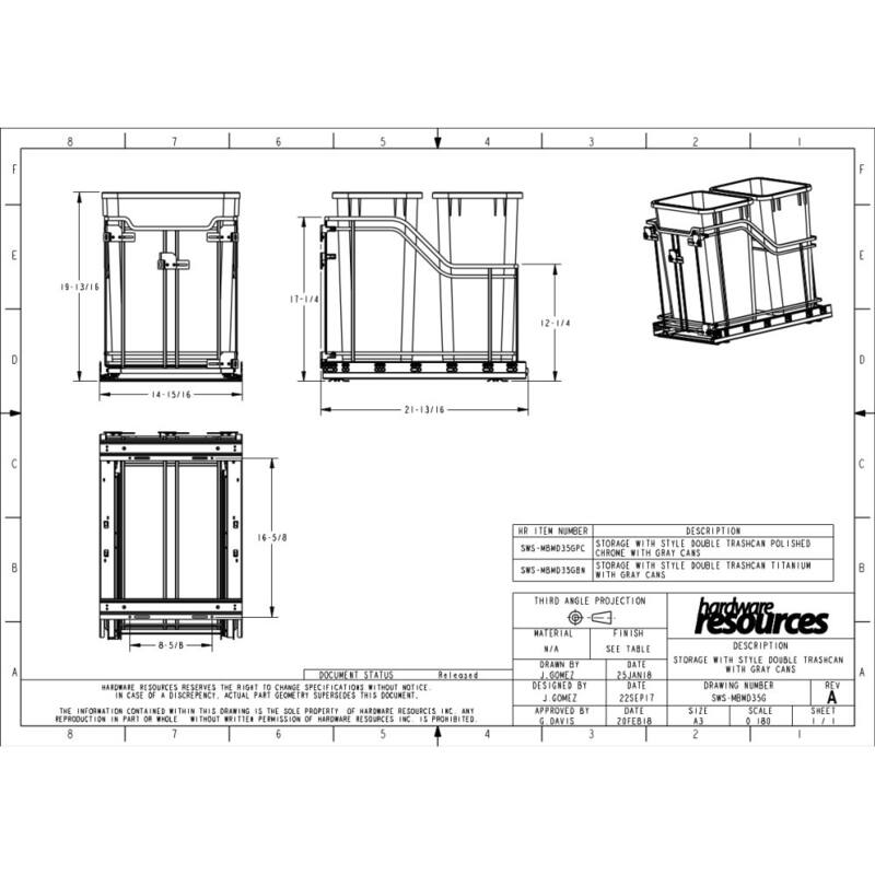 Hardware Resources 15" Bottom Mount Double Bin Pull Out Trash Can with