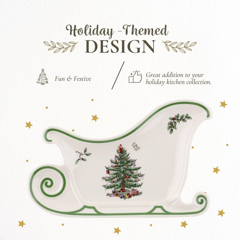 Spode Christmas Tree Embossed Sleigh Platter - 13.5" L x 8.75" W