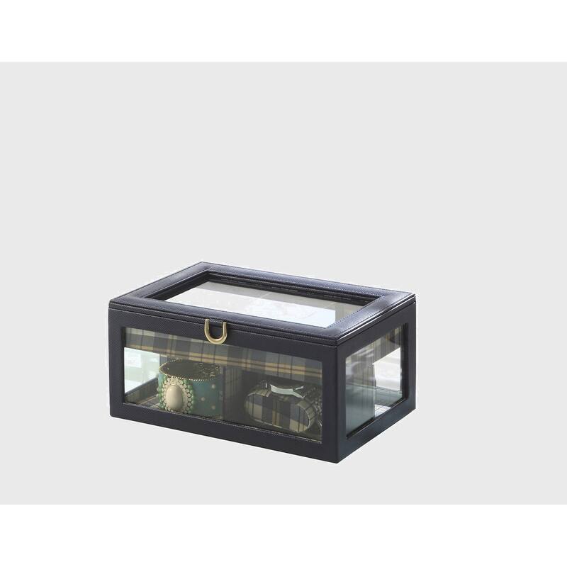 9.8" Long Tempered Glass and Leather Jewelry Case