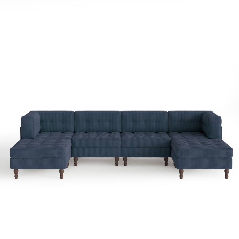 130"W Corduroy Upholstered Modular Sectional Sofa with Storage Ottoman