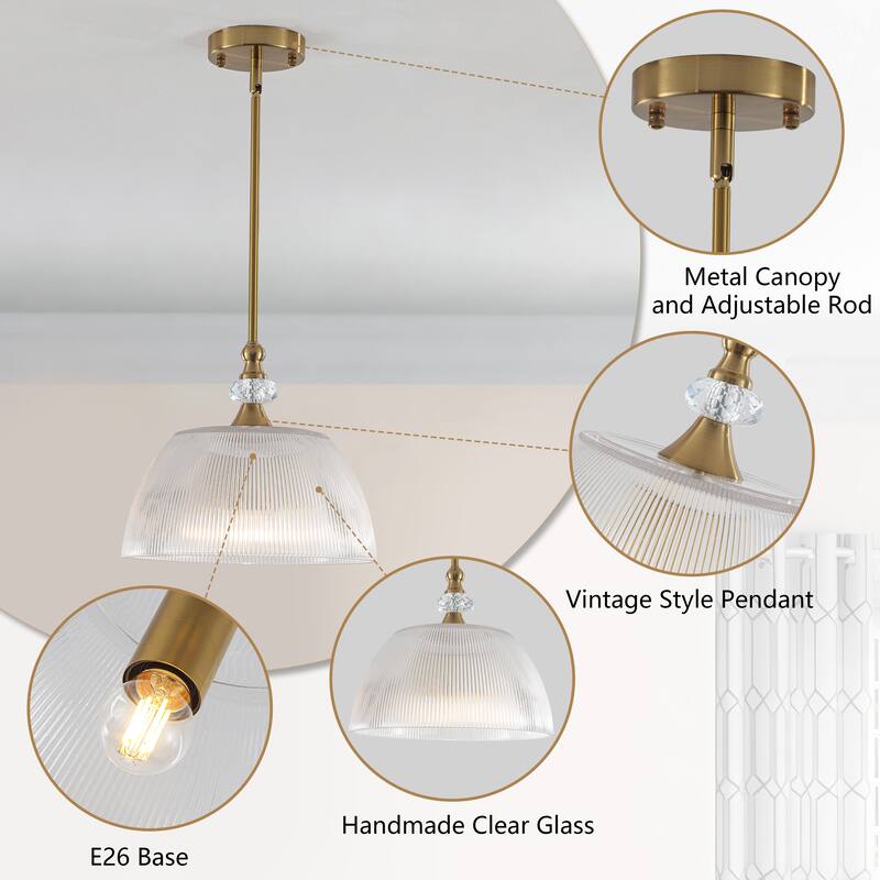 1-Light Modern Pendant Light with Ribbed Dome Shade - Brushed Gold
