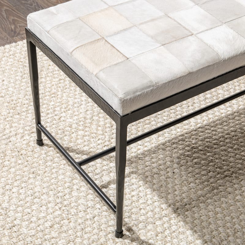 Classic Home Achen Leather Hide Ottoman Bench