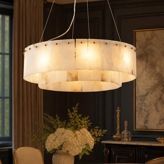 24 in. 8-Light Gold Alabaster Chandelier - 24-inch