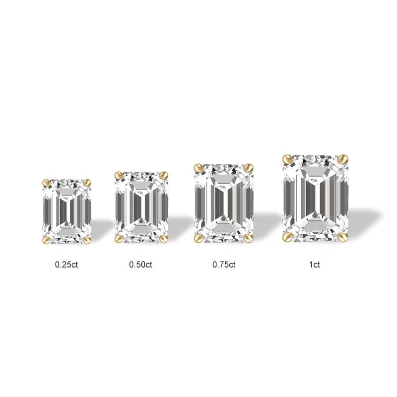 Marquee Lab Grown 1/2 Carat Emerald Cut Solitaire Diamond Earrings in 14K Yellow Gold