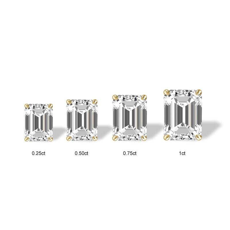 Marquee Lab Grown 3/4 Carat Emerald Cut Solitaire Diamond Earrings in 14K Yellow Gold