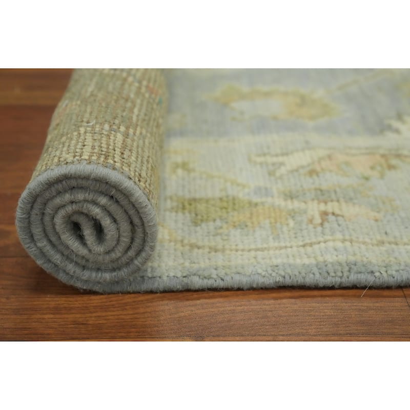 Vegetable Dye Wool Oushak Turkish Runner Rug, Floral Geometric - 11' 10'' X 2' 10''