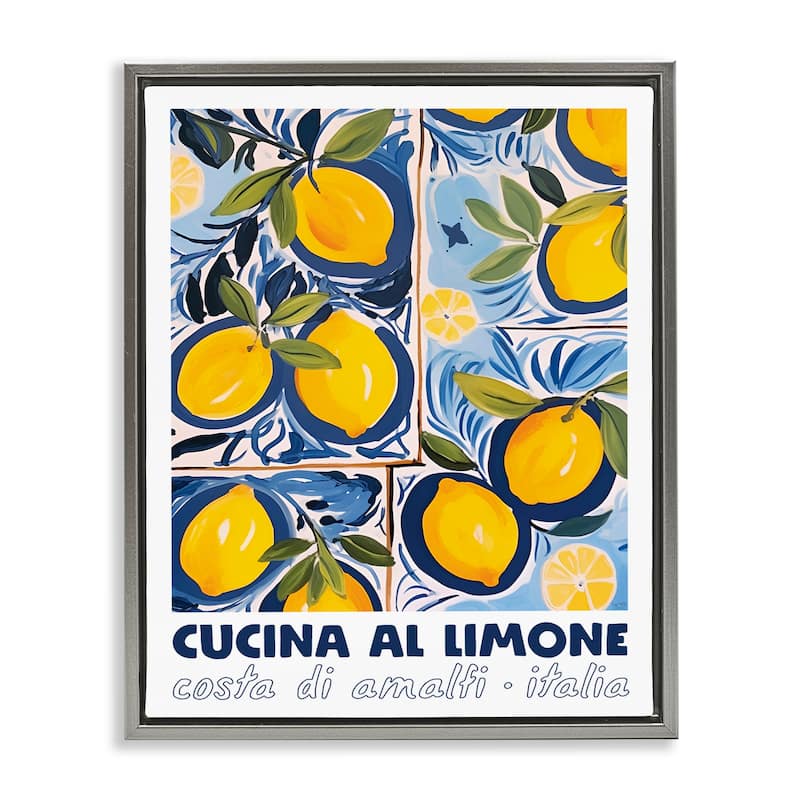 Stupell Bright Mediterranean Lemons Framed Floater Canvas Wall Art Design By Lux + Me Designs - 17 x 21 - Grey