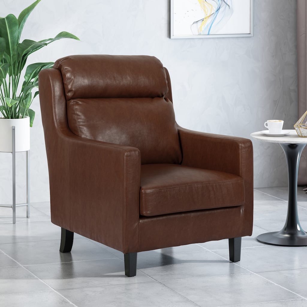 Dark Brown Modern 28.25" High Back Upholstered PU Club Chair with Rubber Wood Legs and Waterfull Back