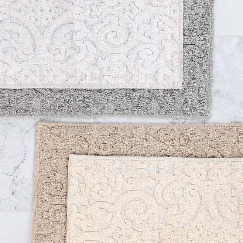 Superior Venere Floral Scroll Washable Bath Rug, Set of 2