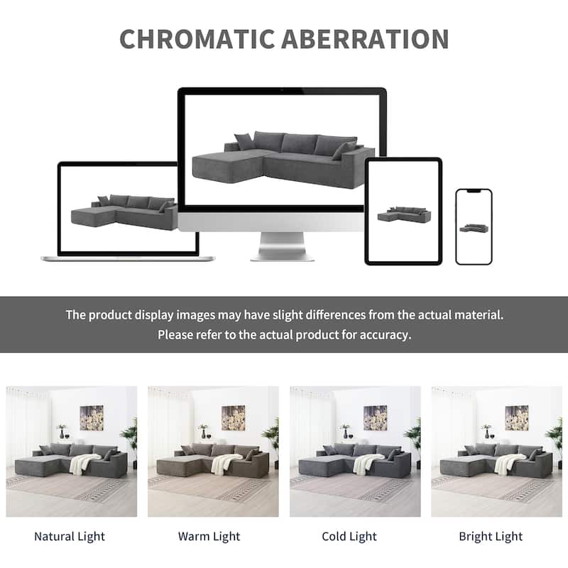 111.5" L-Shaped 4-Seater Modular Sofa with Chaise, 2 Pillows, Wrinkle-Resistant Chenille, and All-Sponge Construction