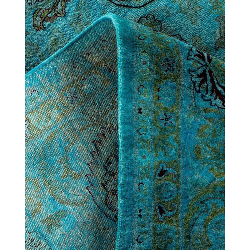 Overton Hand Knotted Wool Vintage Inspired Modern Contemporary Overdyed Blue Area Rug - 8' 2" x 10' 2"