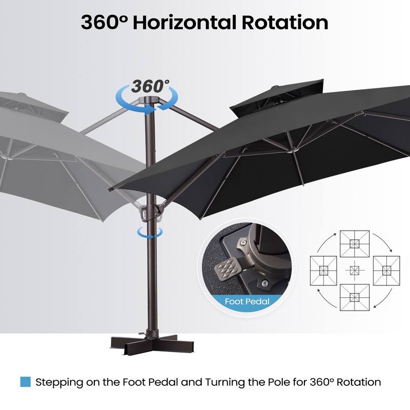 10 x 13 Feet Double Top Rectangular Rotating Patio Offset Cantilever Umbrella with Crank
