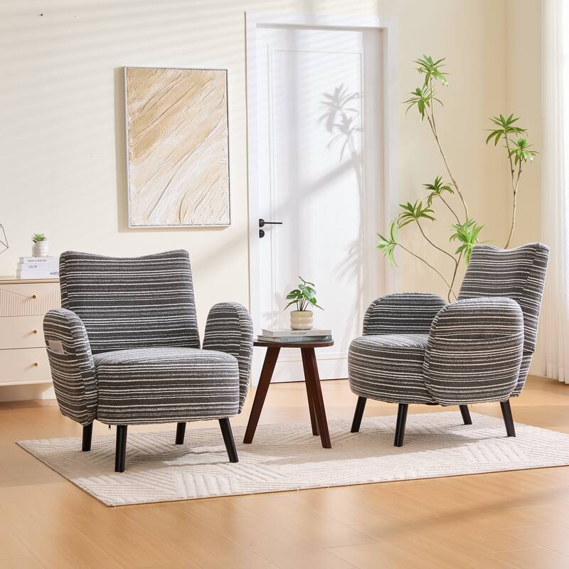 Boucle Upholstered Lounge Armchair, Reading Chair with Side Storage Pocket, Single Sofa Chair with Solid Wood Legs