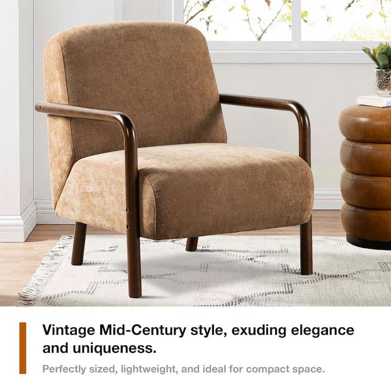 Glitzhome 31.25"H Fabric Thick Armchair with Walnut Rubberwood Frame