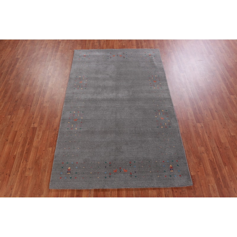 Hand Knotted Oriental 100% Wool Carpet Tribal Tribal Greys & Charcoal Gabbeh Area Rug - 8' 2'' X 5' 2''