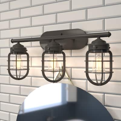 Hunter Starklake 3 Light Vanity Wall Light, Damp-Rated, Modern Industrial, Cage, Rustic, Farmhouse