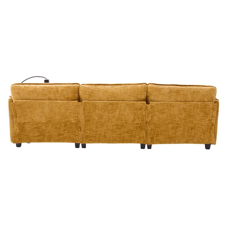 Modern Chenille Chaise Couch L-shaped Sectional Sofa with Storage Ottoman, Phone Holder, USB/Type-C Ports and Side Pockets