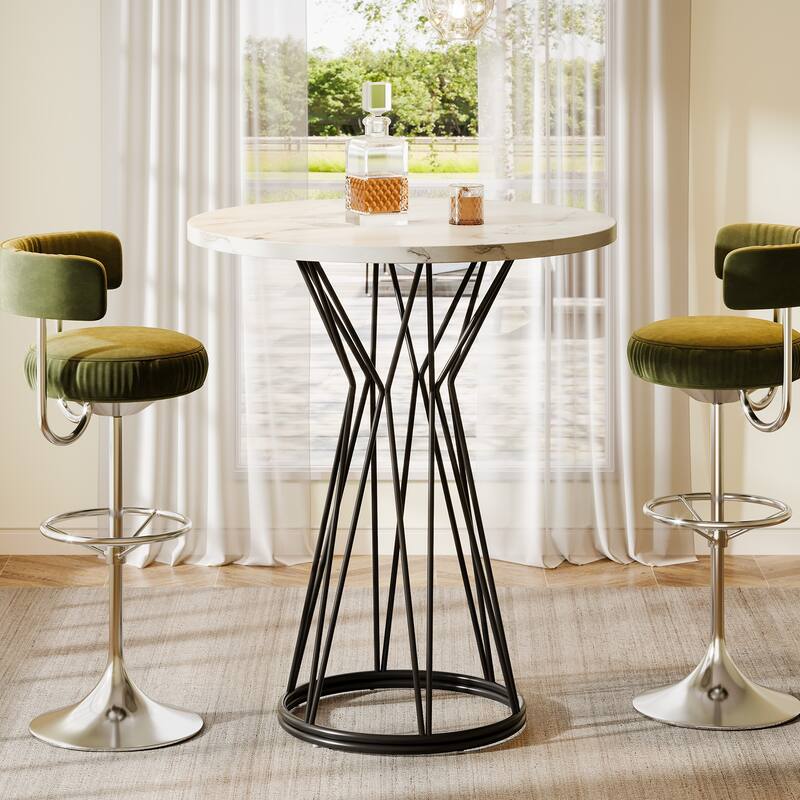 35.4-Inch Tall Bistro Pub Table, Modern Faux Marble High Top Cocktail Table