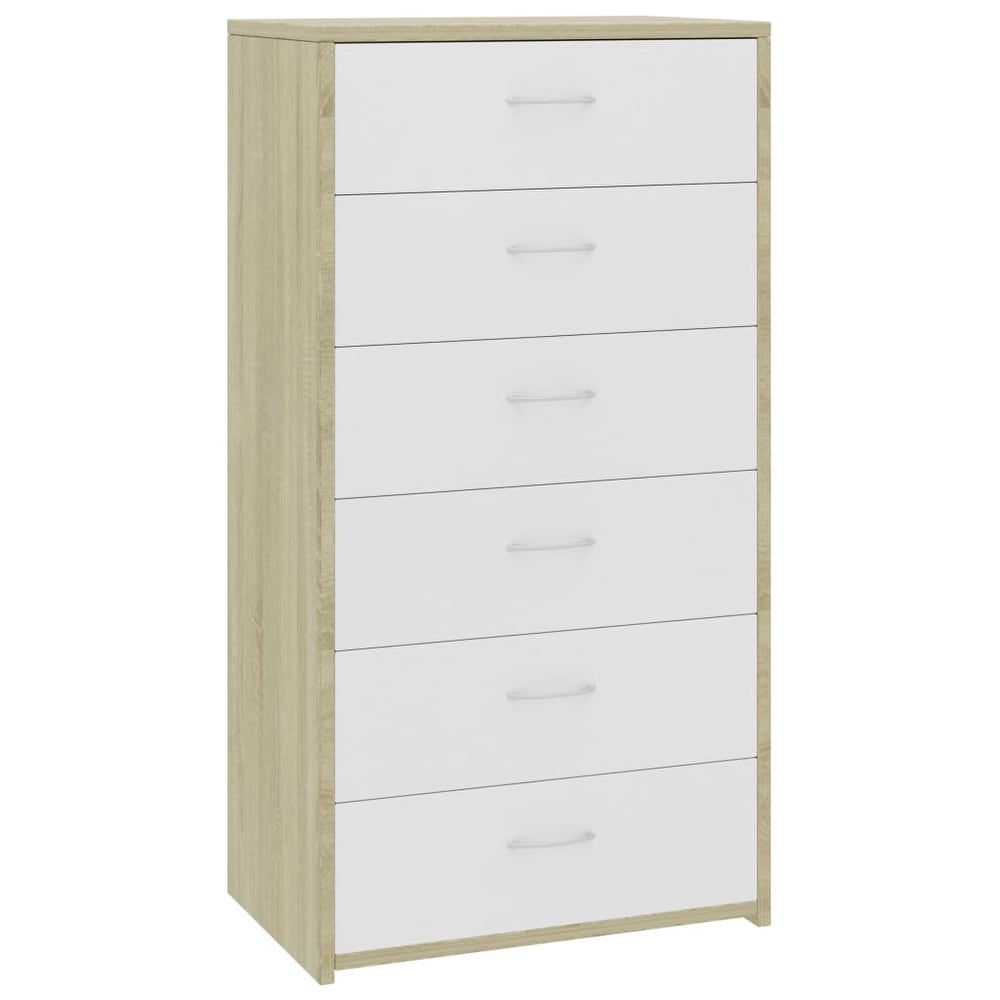 vidaXL  Sideboard with 6 Drawers White and Sonoma Oak Chipboard Side Cabinet - 23.6"x13.4"x37.8" (Multi)