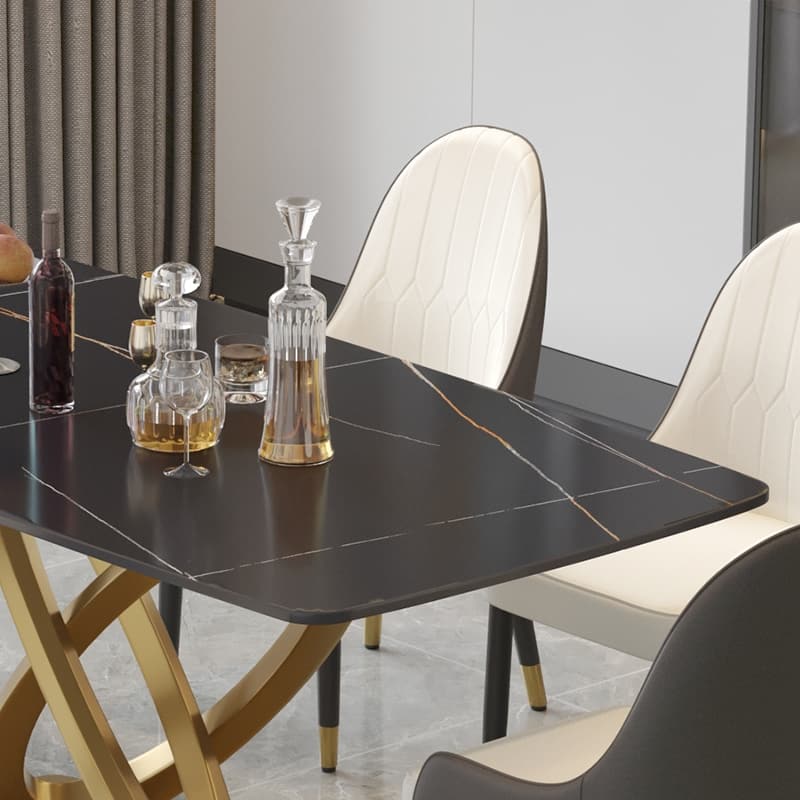 71'' Modern Dining Table with Rectangular Sintered Stone Tabletop and Gold Base