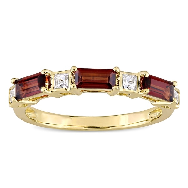 Miadora 10k Yellow Gold Baguette & Square-cut Garnet & White Topaz Stackable Eternity Wedding Band. Opens flyout.