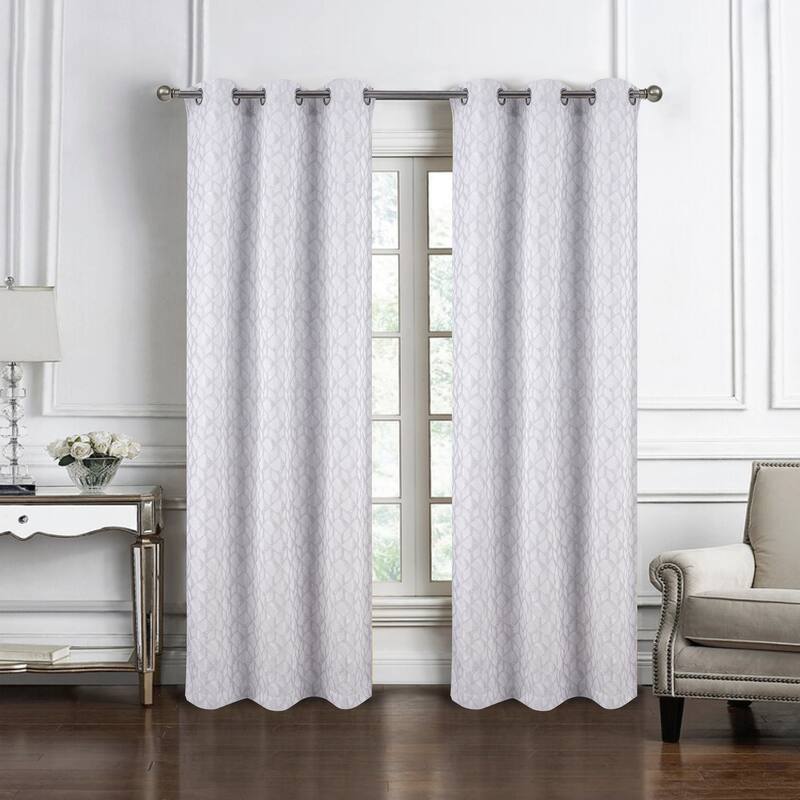 Cubix Woven Jacquard Window Curtain with Grommets 84" - Silver