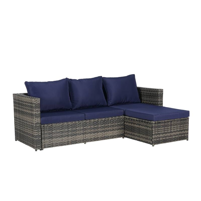 6-Piece Outdoor Wicker Conversation Sofa Set with Coffee Table, Ottoman