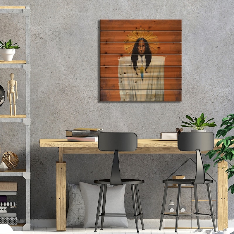 Sun Spirit Shaman Print On Wood by Lawrence Lee - Multi-Color