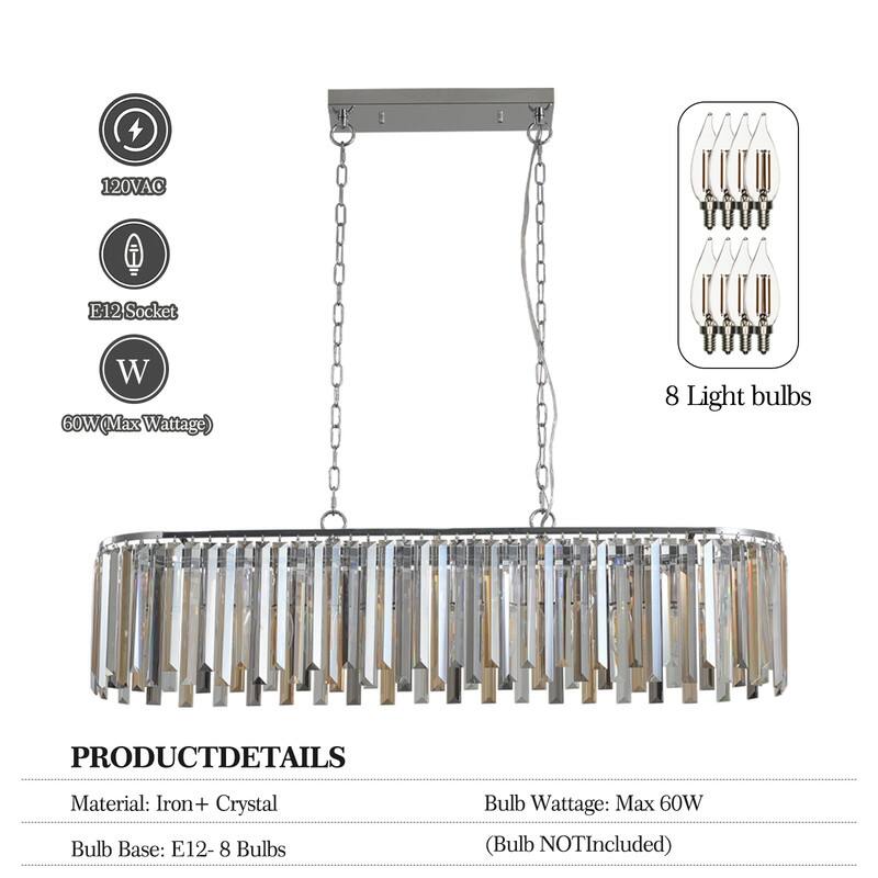 Elegant Oval Crystal Ceiling Chandelier Luxurious Lighting for Homes (Bulbs Not Included) - Transparent