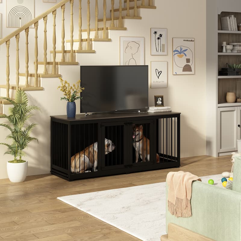 70.9" Modern Home Collection Dual Door Dog Kennel Available in Elegant