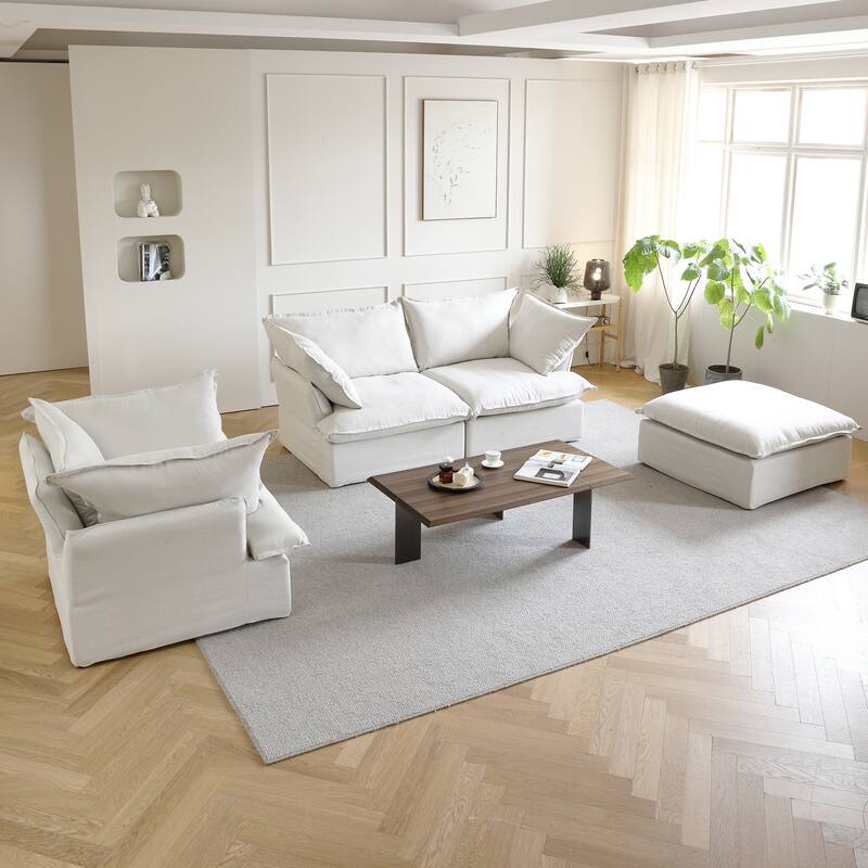 Modern Linen Upholstered Ottoman