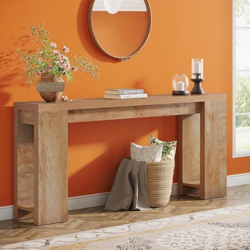 Farmhouse Console Table Rustic Wood Entryway Sofa Hallway Foyer Table 70 Inch - 70.9" x 11.8" x 33.5"